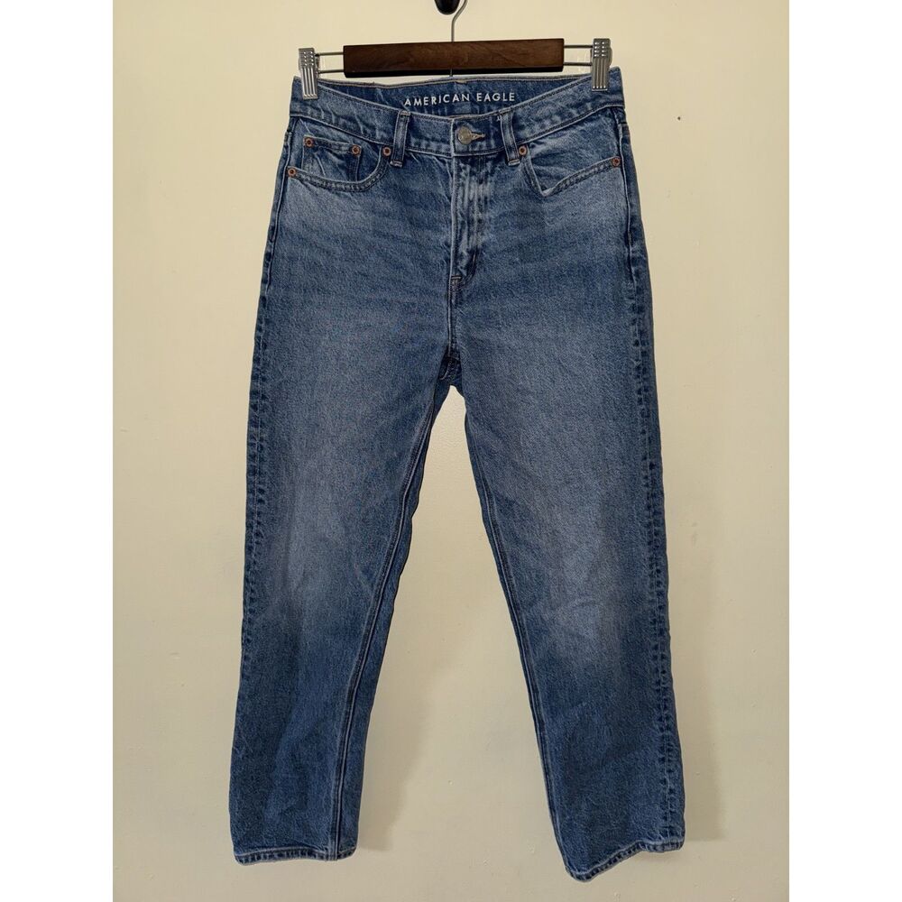 American Eagle Super High-Rise Ankle Straight Jeans Blue Stretch Size 0 Regular